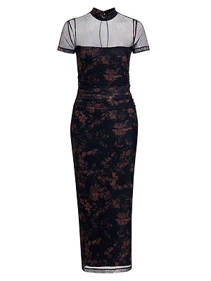 Dominique Floral Illusion Body-Con Midi-Dress