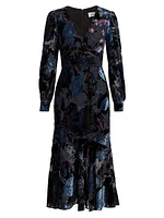 Velvet Burnout V-Neck Midi-Dress