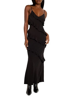 Chiffon Bias-Cut Ruffle Dress