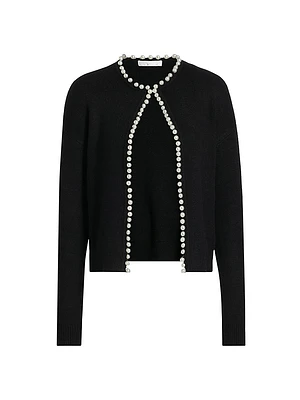 Imitation Pearl-Trim Cardigan