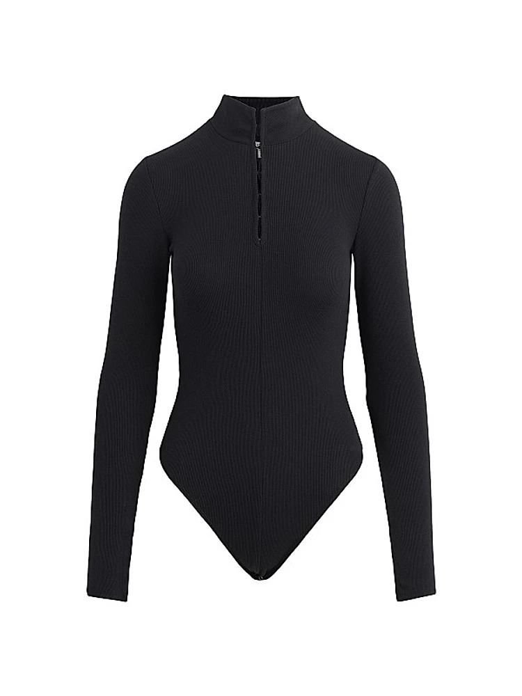 Rib-Knit Jersey Stand-Collar Bodysuit