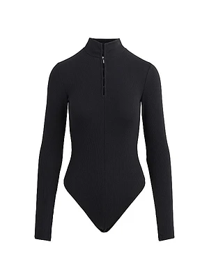 Rib-Knit Jersey Stand-Collar Bodysuit