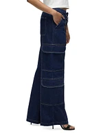 Drawstring Wide-Leg Cargo Jeans