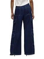 Drawstring Wide-Leg Cargo Jeans
