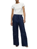 Drawstring Wide-Leg Cargo Jeans