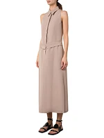 Linen-Blend Belted Midi-Shirtdress
