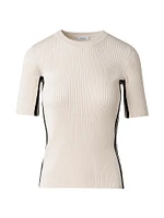 Fitted Cotton Rib-Knit Short-Sleeve Sweater