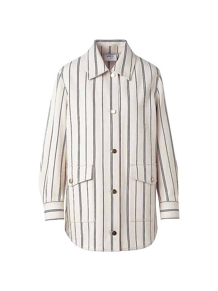 Striped Denim Cotton Boyfriend Jacket