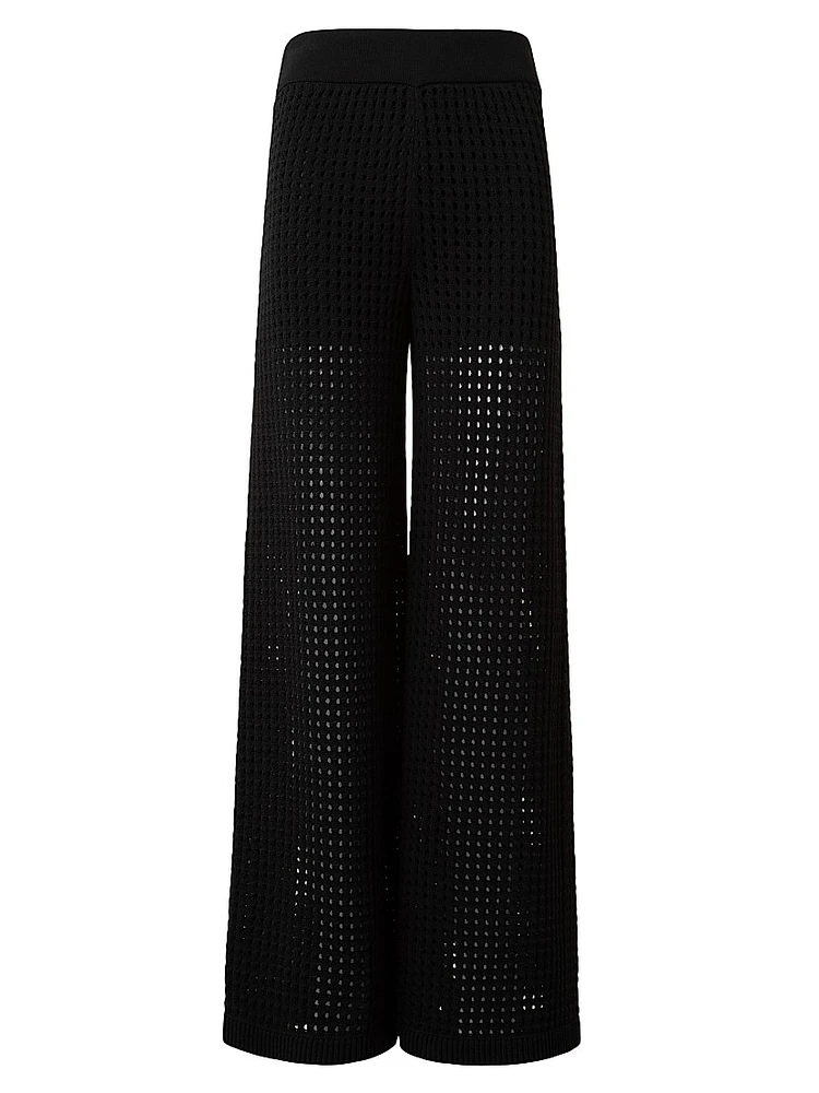 Mesh Knit Cotton Wide-Leg Pants