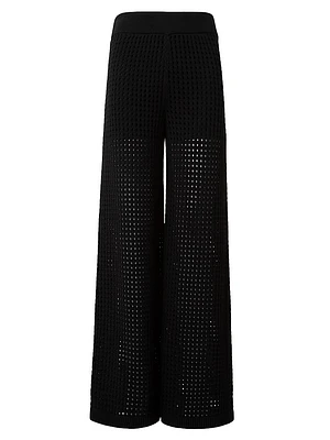 Mesh Knit Cotton Wide-Leg Pants