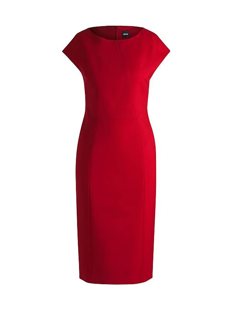 Cap-Sleeve Dress in Wool Twill