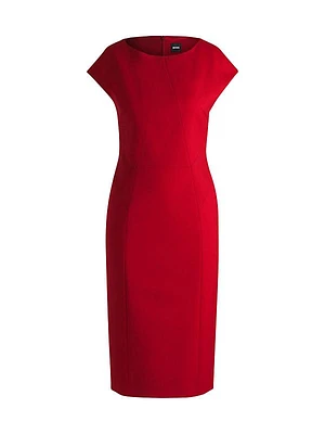 Cap-Sleeve Dress in Wool Twill