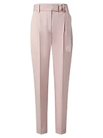 Fred Belted Satin Pleated Tapered Ankle Pants