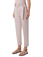 Fred Belted Satin Pleated Tapered Ankle Pants