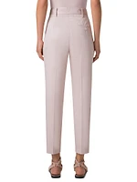 Fred Belted Satin Pleated Tapered Ankle Pants