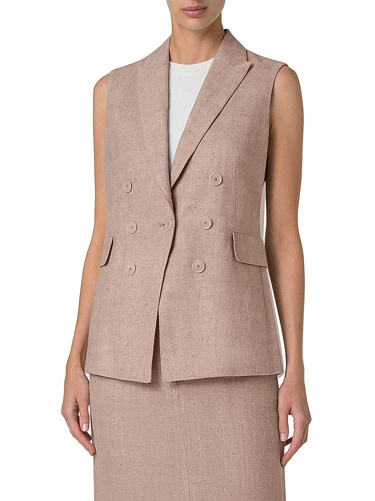 Washed Linen Mock Double-Breasted Vest