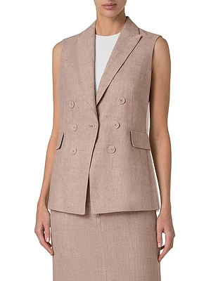 Washed Linen Mock Double-Breasted Vest