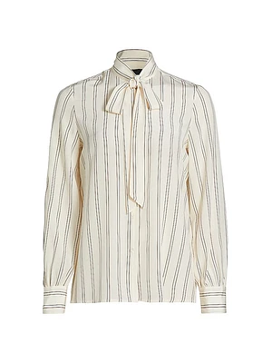 Irina Striped Silk Tieneck Top