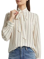 Irina Striped Silk Tieneck Top