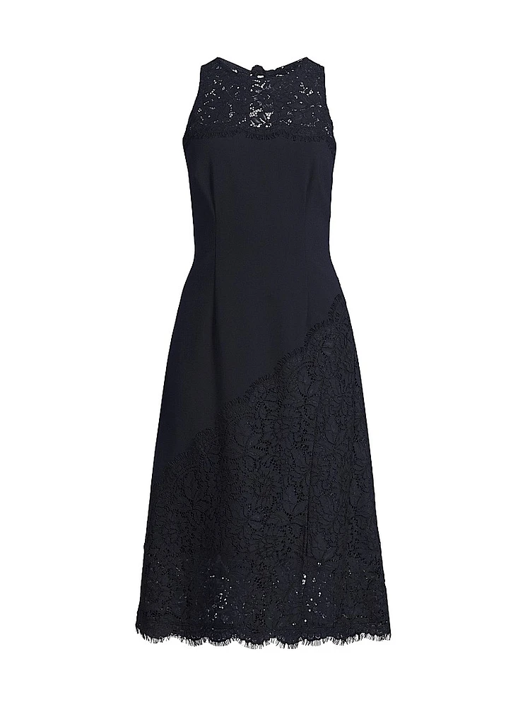 Lace-Trimmed Crepe Midi-Dress