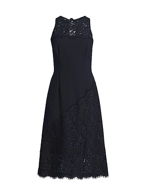 Lace-Trimmed Crepe Midi-Dress