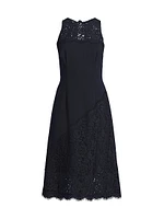 Lace-Trimmed Crepe Midi-Dress