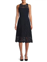 Lace-Trimmed Crepe Midi-Dress