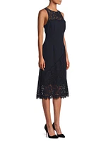 Lace-Trimmed Crepe Midi-Dress