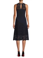 Lace-Trimmed Crepe Midi-Dress