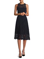 Lace-Trimmed Crepe Midi-Dress