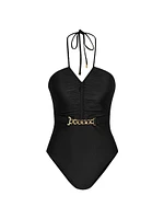 Solids Leila Ruched Halterneck One-Piece Swimsuit