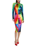 Spectral Gradient Velvet Cutout Midi-Dress