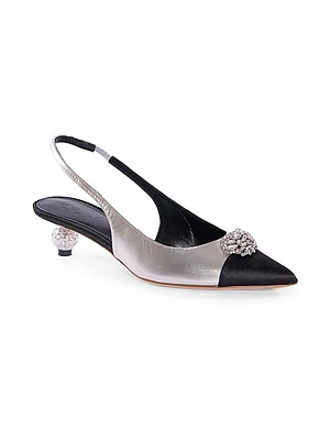 35MM Embellished Leather Slingback Pumps
