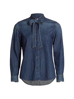 Suzette Denim Tie-Neck Shirt