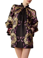 Floral Silk Long-Sleeve Minidress