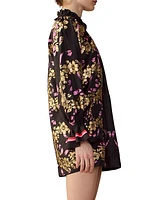 Floral Silk Long-Sleeve Minidress