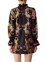 Floral Silk Long-Sleeve Minidress