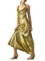 Cowl Neck Silk Lame Maxi Dress