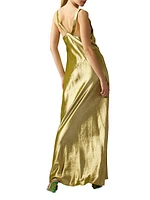 Cowl Neck Silk Lame Maxi Dress