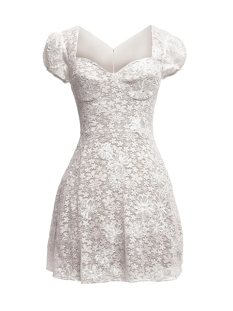 Marissa Puff-Sleeve Lace Minidress