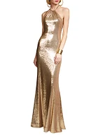 Jun Sequined Halter Gown