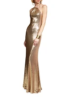 Jun Sequined Halter Gown