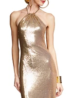 Jun Sequined Halter Gown