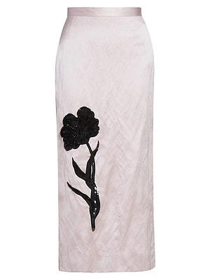 Satin Floral Midi-Skirt
