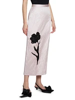 Satin Floral Midi-Skirt