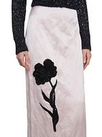 Satin Floral Midi-Skirt