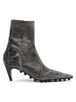 Croc-Embossed Leather Booties