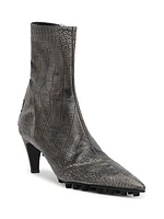 Croc-Embossed Leather Booties