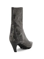 Croc-Embossed Leather Booties