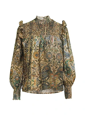 Gemma Floral Smocked Cotton Long-Sleeve Top
